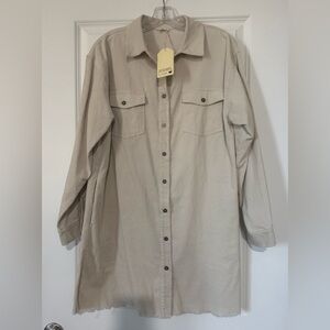 JODIFL Women's Cream Button-Front Midi Dress